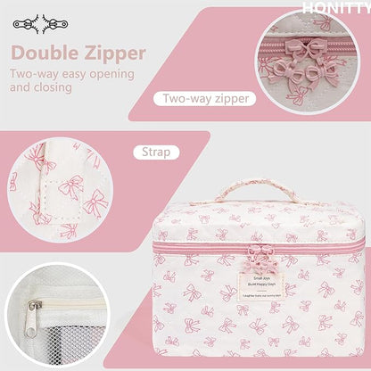 Makeup Bag,Quilted Cosmetic Bags,Large Floral Make Up Organize bag,Makeup Bag Set for Women,Flower Travel Toiletry Bag