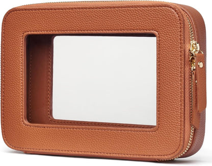 Popvibe Clear Makeup Bag Travel Cosmetic Case Transparent Toiletry Bag with Zipper, Portable Make Up Organizer Traveling Compact Car Bag for Essentials