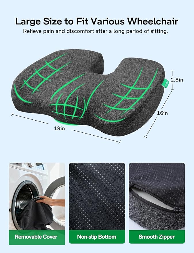 Medisana Gel Wheelchair Seat Cushion for Pain Relief，GC 150B Seat Cushion for Tailbone, Sciatica, Back & Hip Support, Ergonomic Seat Pillow for Office, Car Seat & Wheelchair (Black)