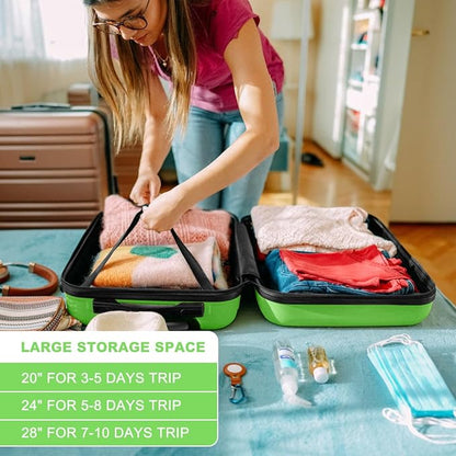 Kono 4 Piece Luggage Sets Expandable(only 28") with Spinner Wheels TSA Lock Lightweight PC+ABS Hardside Travel Rolling Suitcases 20in 24in 28in Carry on and 12in Mini Cosmetic Case Apple Green