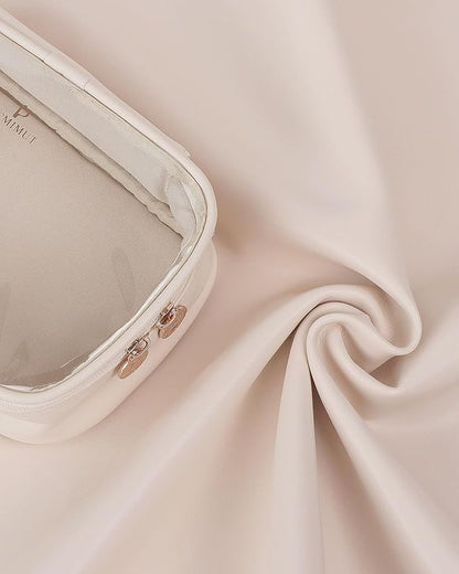 Pocmimut Makeup Bag,Small Makeup Bag TSA Approved Clear Toiletry Bag,Makeup Case Pouches Car Accessories Storage for Women,Travel Essentials Organizers,Beige