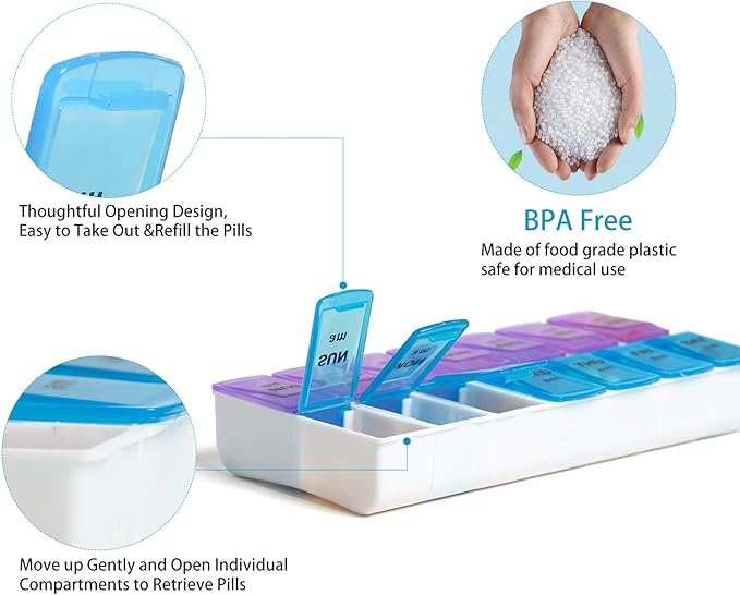 Weekly Pill Organizer 2 Times a Day, Zumd Pill Box 7 Day with Cute Quilted Fabric Zipper Case, Travel Pill Case Am Pm for Vitamin Medicine Organizer