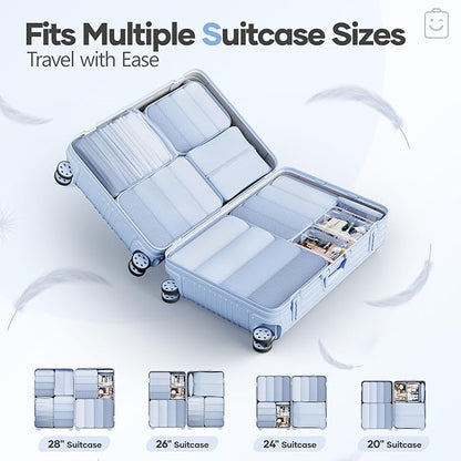 Veken 9/11 Set Compression Packing Cubes for Travel Essentials,Compressible Expandable Large Luggage Suitcase Organizer Bags for Clothing,Durable Space Saver Storage Bags(Light Blue)