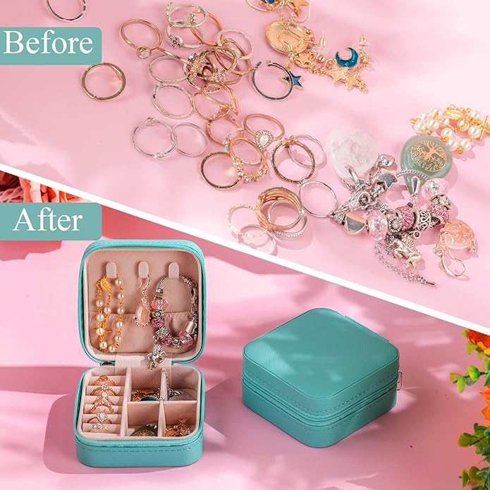 12 Pcs Small Jewelry Box Mini Travel Jewelry Case Bridesmaid Gift Pu Leather Jewelry Travel Organizer Small Jewelry Box Mini Storage Organizer Storage Box for Women Girls Bridesmaid Proposal Gift