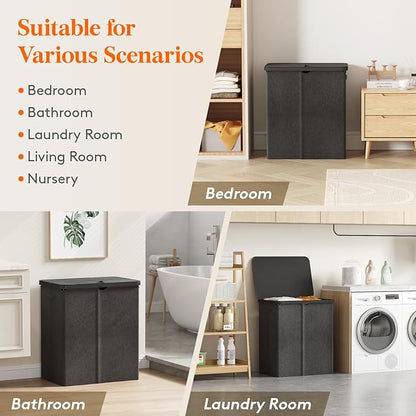 Lifewit 145L Laundry Basket with Lid, Large Laundry Hamper with Plastic Handles and Removable Bag, Foldable Tall Dirty Clothes Hampers for Laundry for Laundry Room, Bedroom, Bathroom, Dorm, Dark Gray
