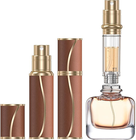 10ml Perfume Travel Refillable Atomizer,Genuine Leather Bottom Filling Perfumes Bottle,Mini Fragrances Dispenser,Portable Cologne Sprayer Pocket Size for Plane Trip Gift 0.34oz (Brown-10ml)