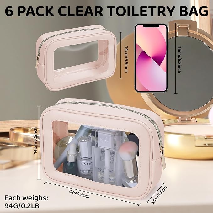 8 Packs TSA Approved Toiletry Bags Clear Toiletry Bags for Travel PVC Makeup Pouch Waterproof Quart Size Clear Cosmetic Bag with Zipper for Airport Airline Compliant Bag Women Men Travel Bathroom