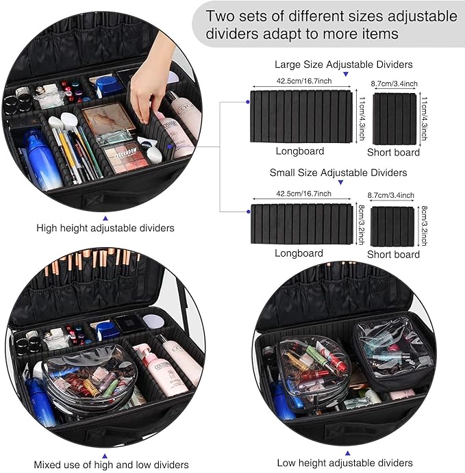 MONSITNA Extra Large Makeup Case 17 Inch Super Large Capacity Travel Makeup Train Case Professional Makeup Artist Case Nail Polish Organizer Storage Box with Two Adjustable Shoulder Strap (Black)