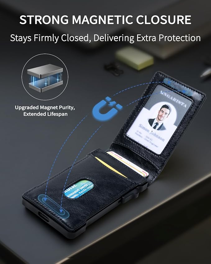 MNGARISTA Wallet for Men,Slim Minimalist Bifold Wallet with RFID Blocking,Pop-Up Credit Card Holder with ID Window & Money Clip,Magnetic Flip Metal Wallet for 11-13 Cards,Gifts for Men-Black