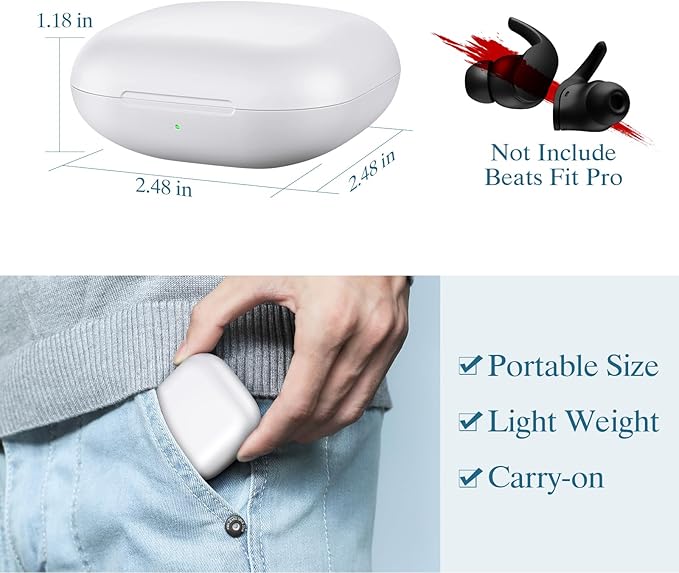 Jinstyles Wireless Charging Case Compatible for Beats Fit Pro, Portable Charger Case Replacement with Bluetooth Pairing Sync Button, 700mAh Built-in Battery (Not Included Earbuds) (White)