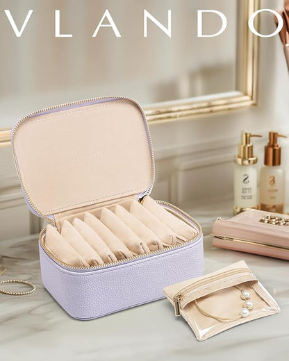 Vlando Jewelry Box with 12 Velvet Jewelry Bags Travel Jewelry Case for Girls Jewelry Organizers Necklace Rings Earrings Storage Bags Christmas Gifts Bridal Shower Gifts-Purple