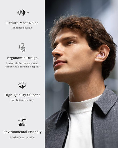 Ear Plugs for Sleeping - Noise Reduction Soft Silicone Earplugs, 2 Pairs Reusable Hearing Protection Earplugs for Noise Sensitivity, Sleep,Travel,Sound Reduction Noise Cancelling - Light Pink