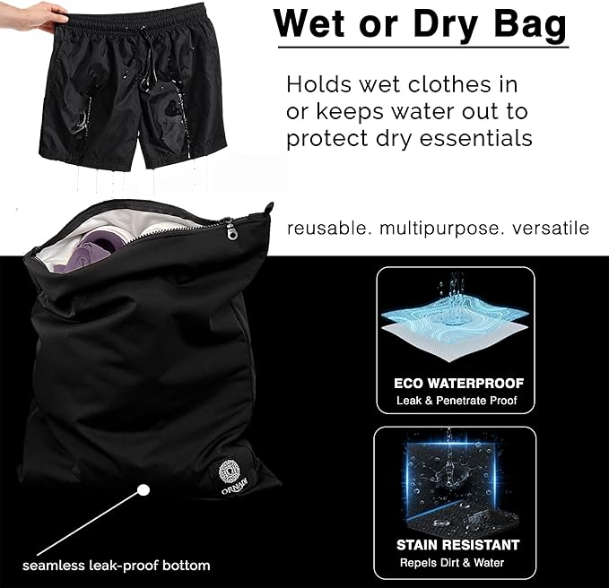 Waterproof Sweaty Clothes Bag Antimicrobial Wet Dry Pouch Inhibits Bacteria & Smelly Odor from Dirty Sport Laundry & Swimsuits for Fresh Gym Bag & Travel Luggage 14.5 X 17 inch Eco Made In USA