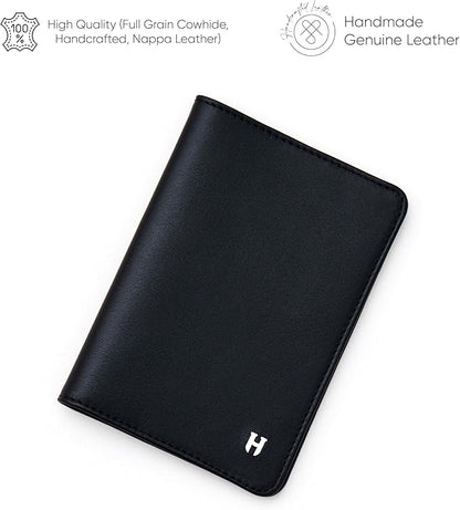 Passport Holder for Travel, Men & Women, RFID Handcrafted Nappa Leather Passport Cover & Case, Gift Box & Pouch for Birthday & Christmas, Black