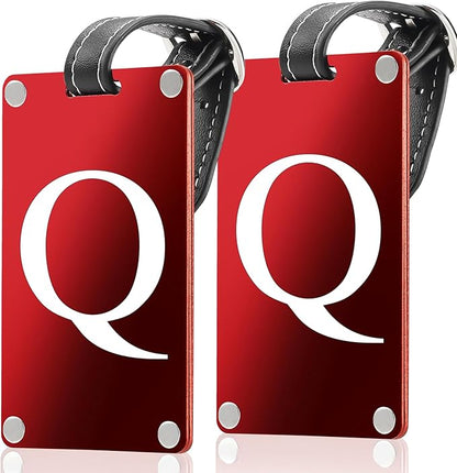Premium 3-Layer Aluminum Luggage Tags by Fortuna - Easy to Claim, Laser-Engraved, Plastic-Free, and Eco-Friendly Luggage Tag Holders, 2-Pack, Red (Q)
