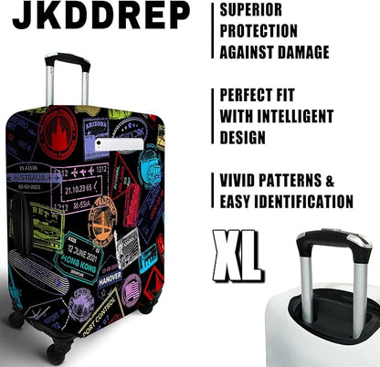 World Landmarks Travel Luggage Cover, Travel-Themed Suitcase Protector Stretchable, Washable Travel Suitcase Cover (XL for 29-32 Inch Luggage)