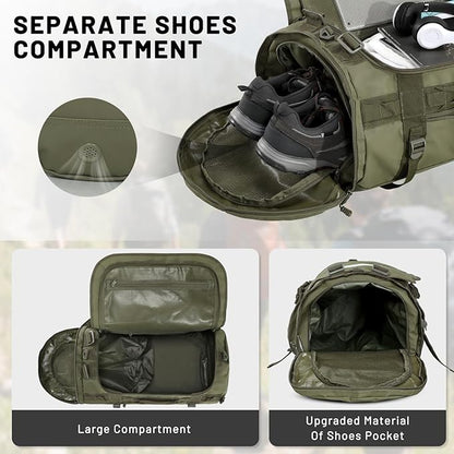 MIER Large Duffel Backpack Sports Gym Bag with Shoe Compartment, Heavy Duty and Water Resistant, Dark Green, 90L