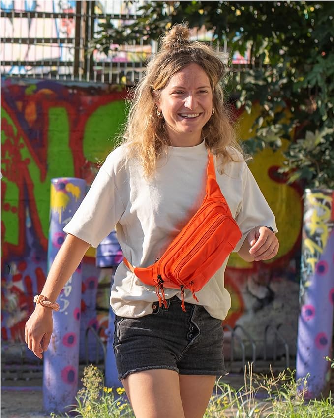 WATERFLY Fanny Pack Waist Packs: Large Crossbody Fanny Packs for Women Men with 5 Zipper Pockets Adjustable Strap Waist Bags Hip Pack for Traveling Cycling Running Hiking-Orange