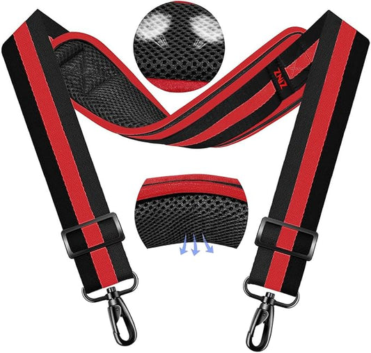 ZINMARK Shoulder Strap 59 inch, Extra-Thick Fixed Cushion Pad and Dual Clasps Universal Replacement Strap for Bags, Camera, Crossbody，Lawn mower -Black Red Black Stripe