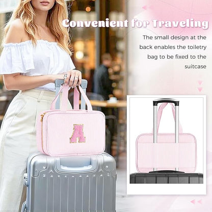 Christmas Gifts for Women Teen Girls - Stocking Stuffers Toiletry Bag Initial Makeup Bag | Travel Cosmetic Bag | 8 9 10 11 12 13 14 15 16 Years Old Girl Gifts Trendy Stuff - Pink A