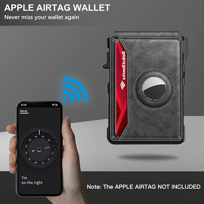 Airtag Wallet for Men, Mens Smart Wallet for Air Tag RFID Blocking, Minimalist Bifold Pop Up Aluminum Credit Card Case Holder 12+ Cards with ID Window, Gift for Men, No Airtag Included, Gray