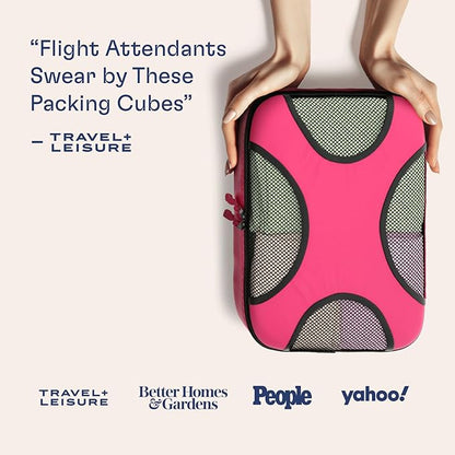 Shacke Premium 5 Packing Cubes Set - Lightweight Mesh Travel Luggage Organizers with Laundry Bag, 5-Piece Suitcase Storage System (Precious Pink)