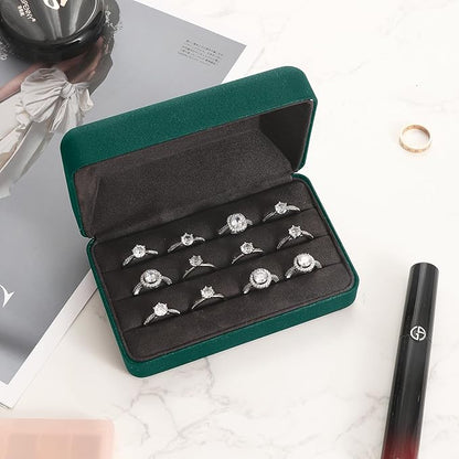 Ring Storage Boxes for Multiple Rings, Compact and Stylish Travel Jewelry case, Portable Small jewelry Organizer Box Tray Gift for Women, Girl(Green)