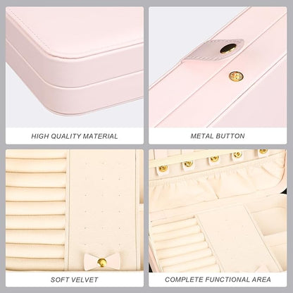 Small Jewelry Box, Travel Jewelry Case Portable Jewelry Boxes for Women, 2-Layer Mini Jewelry Travel Organizer, Gift for Women Girls,Pink B
