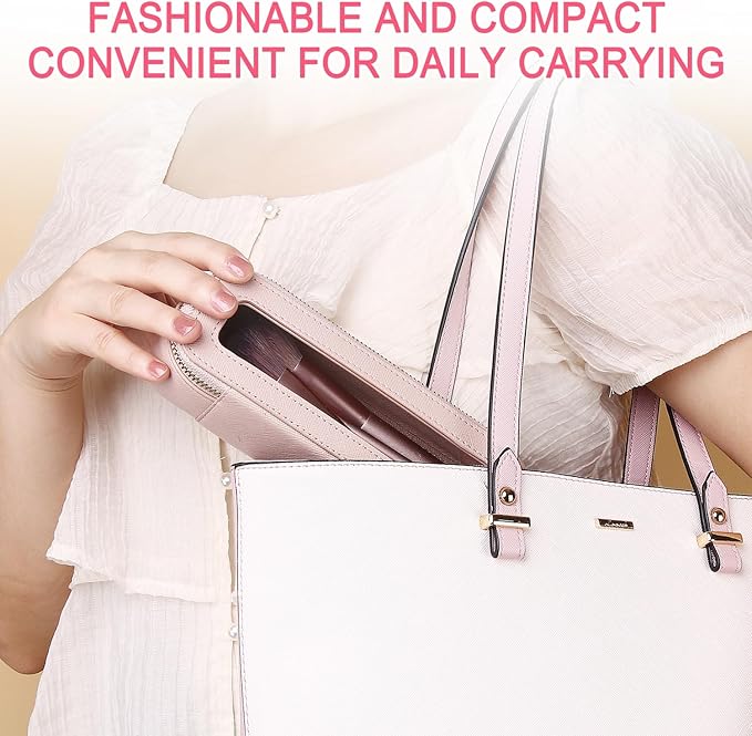 Pinkmik Travel Clear Makeup Bag with Brush Case TSA Approved Toiletry Bag Waterproof Cosmetic Organizer with Zipper Car Essential for Women (Pink, M+SLIM)