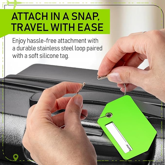 Untethered Ultimate Travel Set: 4 Premium Luggage Straps and 4 Silicone Tags - Secure & Identify Your Bags with Ease (Green + Tags)