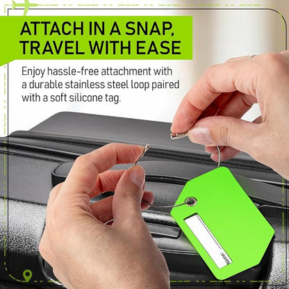 Untethered Ultimate Travel Set: 4 Premium Luggage Straps and 4 Silicone Tags - Secure & Identify Your Bags with Ease (Green + Tags)