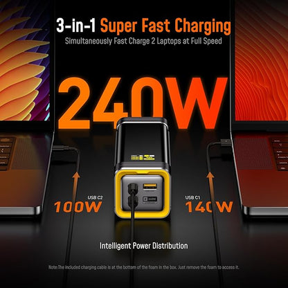 AOHI 240W Laptop Power Bank 27600mAh Portable Fast Charger (99.3wh), Airline-Compliant, 140W PD 3.1 Large Battery Pack The Future Starship for MacBook, iPad iPhone 16 Pro Max,Galaxy,Steam Deck, Grey