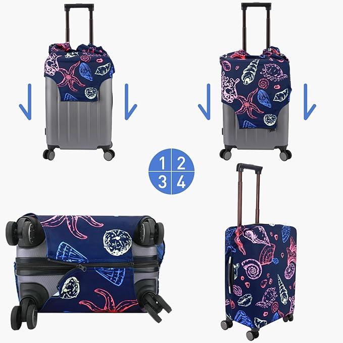 Travel Luggage Cover Protector Stretchy Washable Suitcase Cover With Zippers For 31-32 Inch Luggage (XL, Blue, Seashell)