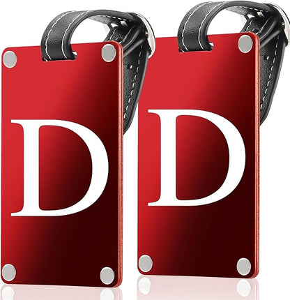 Premium 3-Layer Aluminum Luggage Tags by Fortuna - Easy to Claim, Laser-Engraved, Plastic-Free, and Eco-Friendly Luggage Tag Holders, 2-Pack, Red (D)