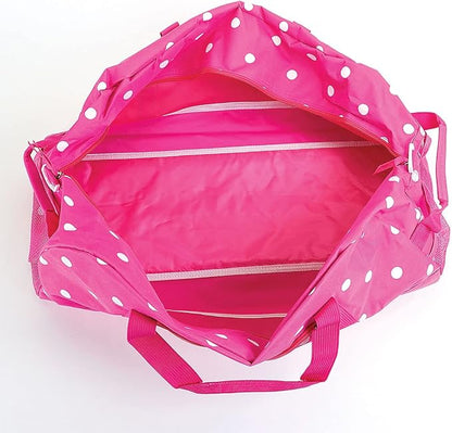 Lillian Vernon Personalized Duffel Bag for Kids, Roomy Pink & White Dots Weekender With Front & Side Compartment, Customizable Girls Sports & Travel Bags With Custom Name, 11" x 12" x 23"W