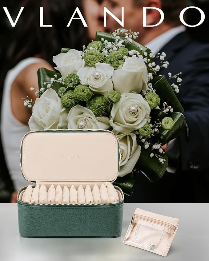 Vlando Gifts for Teachers,Jewelry Case with 12 Velvet Jewelry Bags Travel Jewelry Organzier for Travelers Necklace Rings Earrings Jewelry Bags Birthday Wedding Gifts (Green)