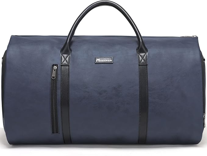 Modoker Convertible Leather Garment Bag, Carry on Garment Bags for Travel, Garment Duffel Bag, Gifts for Men Women Business Waterproof Suitcase Suit Travel Bags, Blue