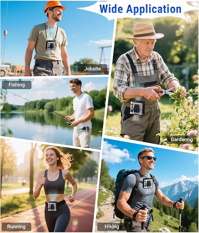 2025 Portable Waist Belt Clip Fan 10,000mAh/ 20,000RPM/ 40H Powerful 100% Copper Brushless Motor, Hands-free Rechargeable Wearable Shirt Fan, Personal Hanging Neck Fan for Outdoor Jobsite Camping