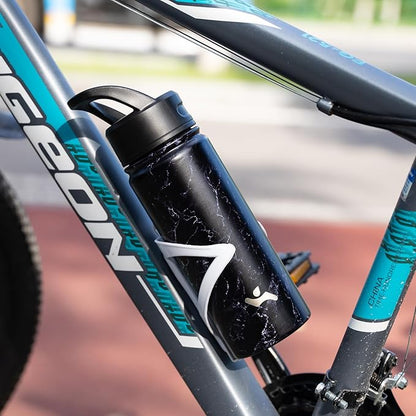 Insulated Water Bottle 24oz Stainless Steel Sport Bottles with 3 Lids,Marble Midnight