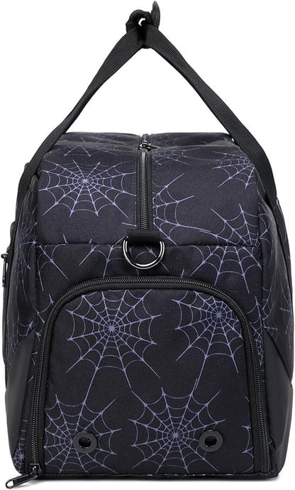 JIANYA Kids Overnight Duffle Bag Spider Sports Gym Bag with Shoe Compartment & Wet Pocket, Carry On Weekender Travel Bag, Black