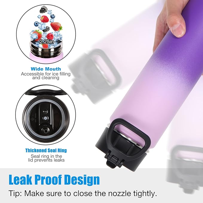Volhoply 24oz Insulated Water Bottle With Straw Bulk 6 Pack,Metal Wide Mouth Water Bottles With Handle Keep Cold,Reusable Double Wall Cups,Powder Coated Sport Bottle For Holder(Lavender,6 Count)
