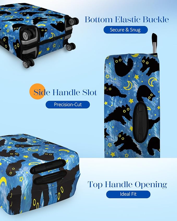 Slohif Luggage Cover for Suitcase Tsa Approved Protector - Luggage Sleeve Large Suit Case Cover Travel Stretch Baggage Case Protective Washable Fit 18-20 Inch Black Cat XS
