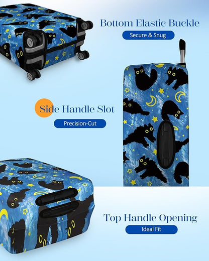 Slohif Luggage Cover for Suitcase Tsa Approved Protector - Luggage Sleeve Large Suit Case Cover Travel Stretch Baggage Case Protective Washable Fit 18-20 Inch Black Cat XS