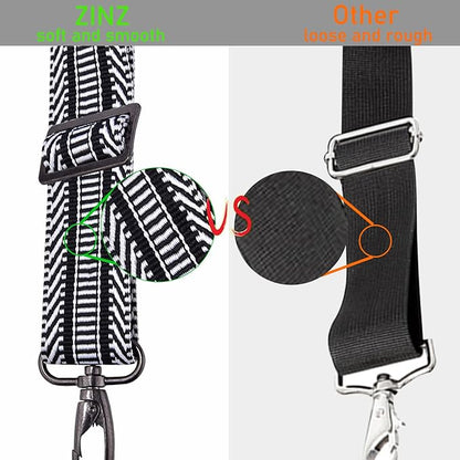 ZINZ 77 Inch Shoulder Strap Univesal Bag Strap with Fixed Pad Ultra Thick Plus Long & Breathable Cushion, Replacement Strap for Bags,Black White Jacquard