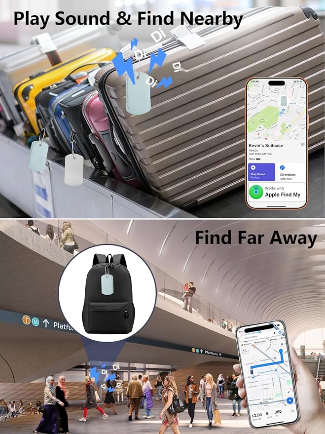 Luggage Tag with Tracker (iOS Only), Premium PU Leather Luggage Tags for Suitcase, Privacy Cover & ID Card Slot, Stainless Loop for Travel Bags, Backpack, Pet Carrier, Ideal Gadgets (Light Green)