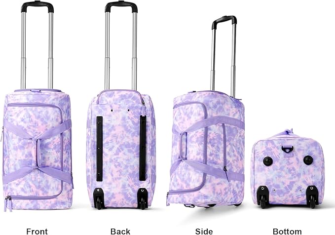 Choco Mocha Girls Tie Dye Suitcase with Wheels Kids Purple Rolling Duffle Bag for Camping Teen Girls Toddler Luggage Bag for Travel, 22inch