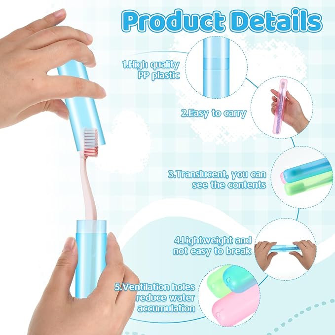 48PCS Toothbrush Holders Bulk, Portable Plastic Dust-Proof Breathable Toothbrush Holder, Travel Tooth Brush Case, 4 Colors, for Travel, Camping, Home, Business