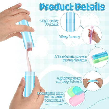 48PCS Toothbrush Holders Bulk, Portable Plastic Dust-Proof Breathable Toothbrush Holder, Travel Tooth Brush Case, 4 Colors, for Travel, Camping, Home, Business