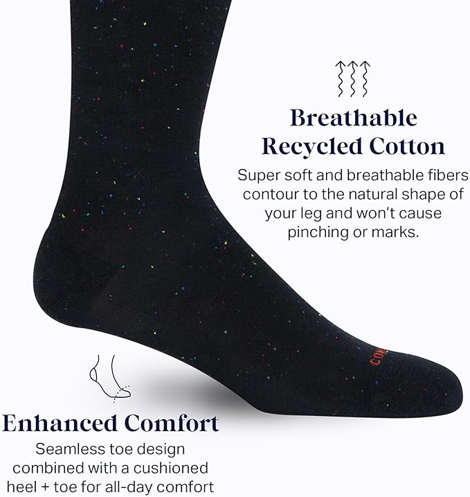 Comrad Recycled Cotton Knee High Socks - 15-20mmHg Graduated Compression Socks - Soft & Breathable Support Socks, Unisex