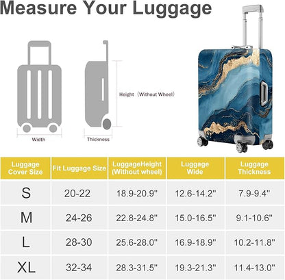 ANNA QUEEN Blue Marble Luggage Cover, Modern Gold Vein Abstract Design Suitcase Protector, Washable Stretchable Travel Sleeve for 32-34 Inch Luggage